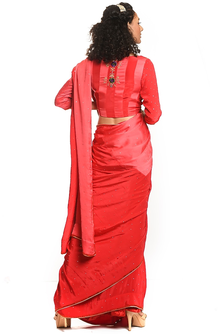 Pink Silk Party Wear Saree Set by Debarun at Pernia's Pop Up Shop