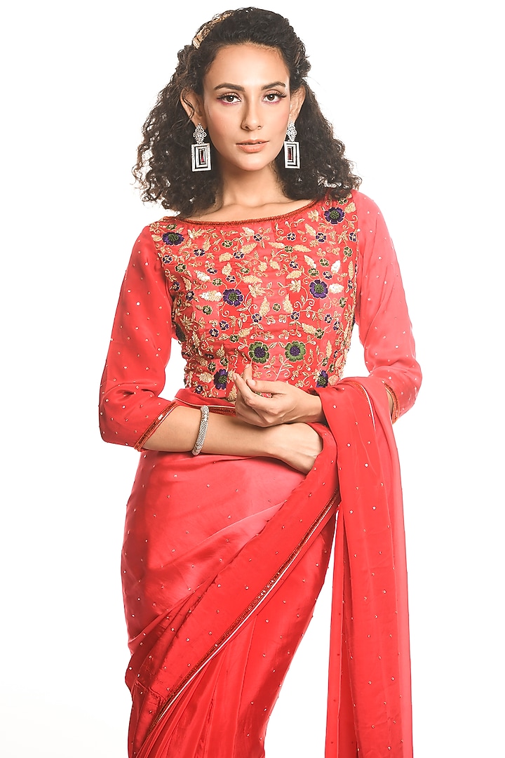 Pink Silk Party Wear Saree Set by Debarun at Pernia's Pop Up Shop