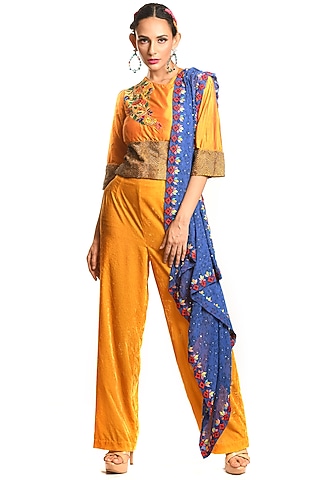 Chrome Yellow Velvet Pant Set by Debarun