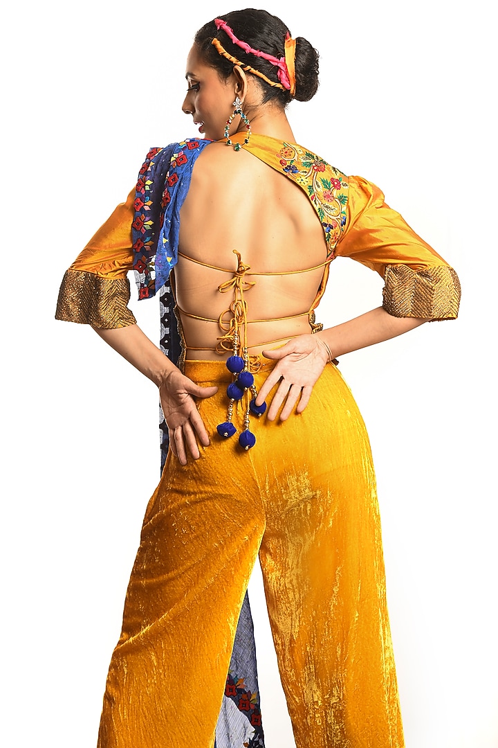 Chrome Yellow Velvet Pant Set by Debarun at Pernia's Pop Up Shop