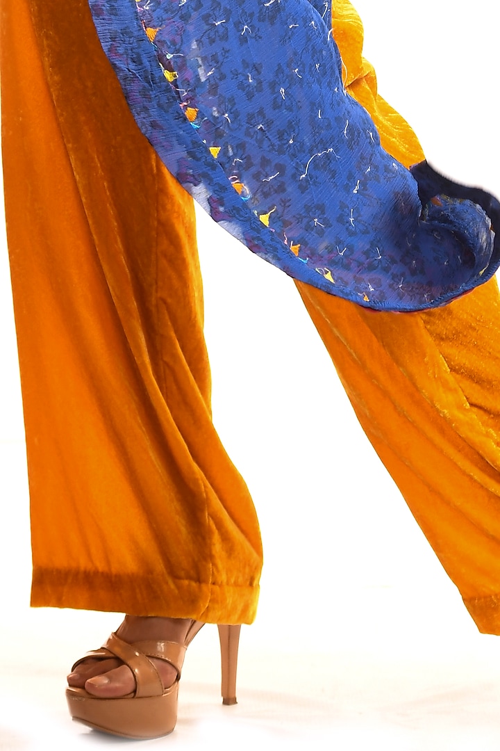 Chrome Yellow Velvet Pant Set by Debarun at Pernia's Pop Up Shop