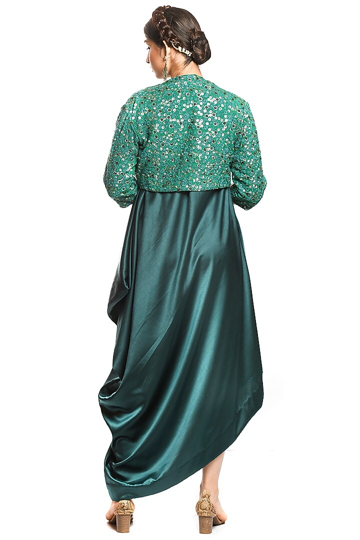 Bottle Green Embroidered Jacket Vacation Dress by Debarun at Pernia's Pop Up Shop