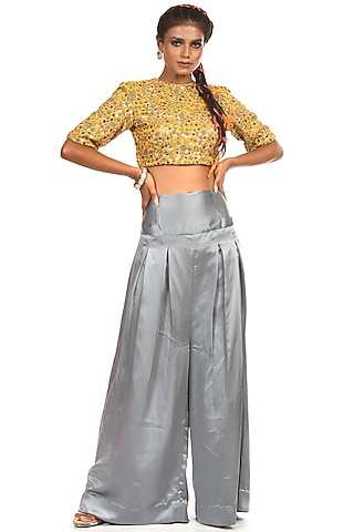 Grey Satin Pant Set by Debarun