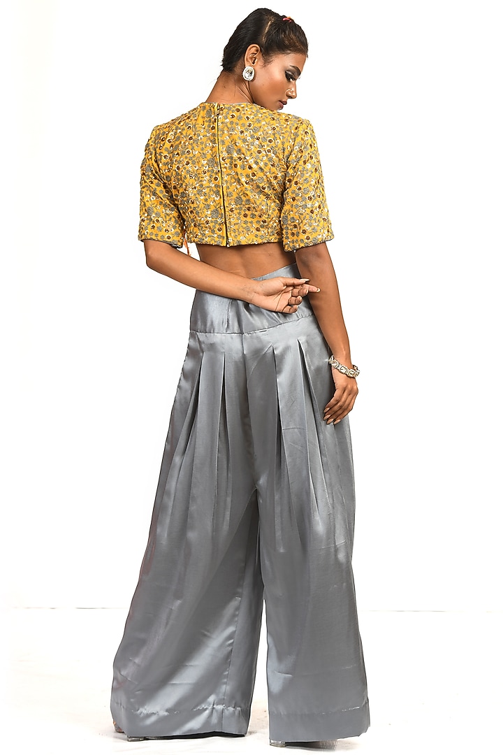Grey Satin Pant Set by Debarun at Pernia's Pop Up Shop