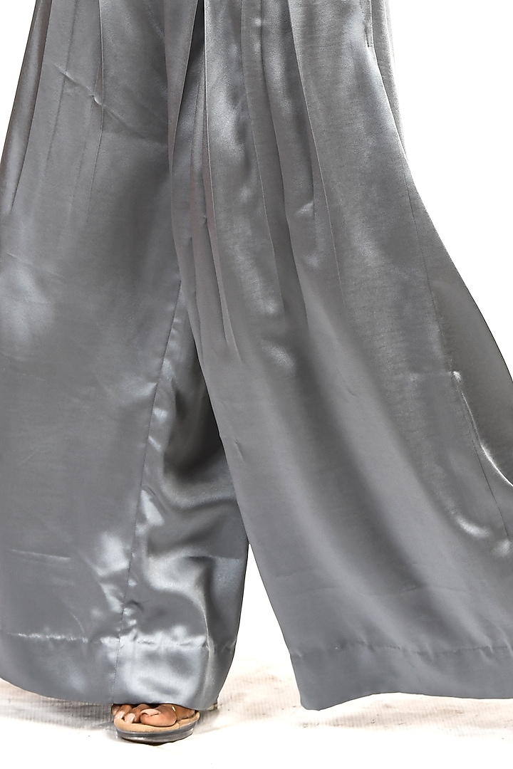 Grey Satin Pant Set by Debarun at Pernia's Pop Up Shop