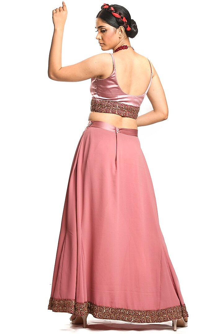 Onion Pink Embroidered Cape Pant Set by Debarun at Pernia's Pop Up Shop