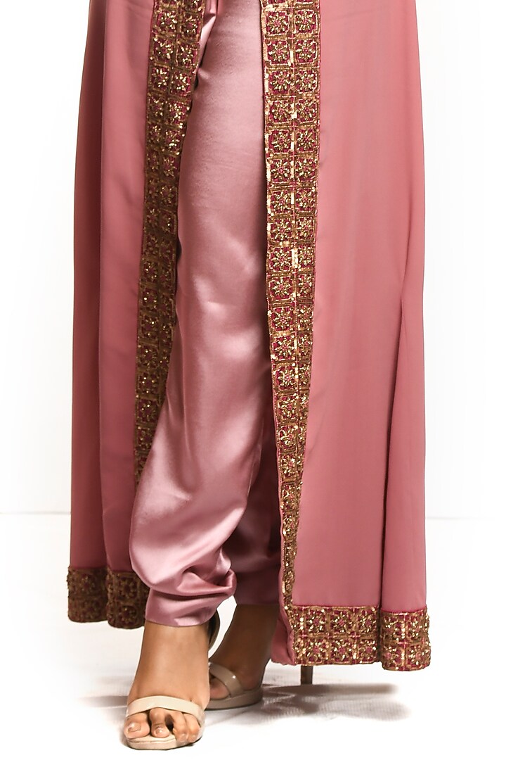 Onion Pink Embroidered Cape Pant Set by Debarun at Pernia's Pop Up Shop
