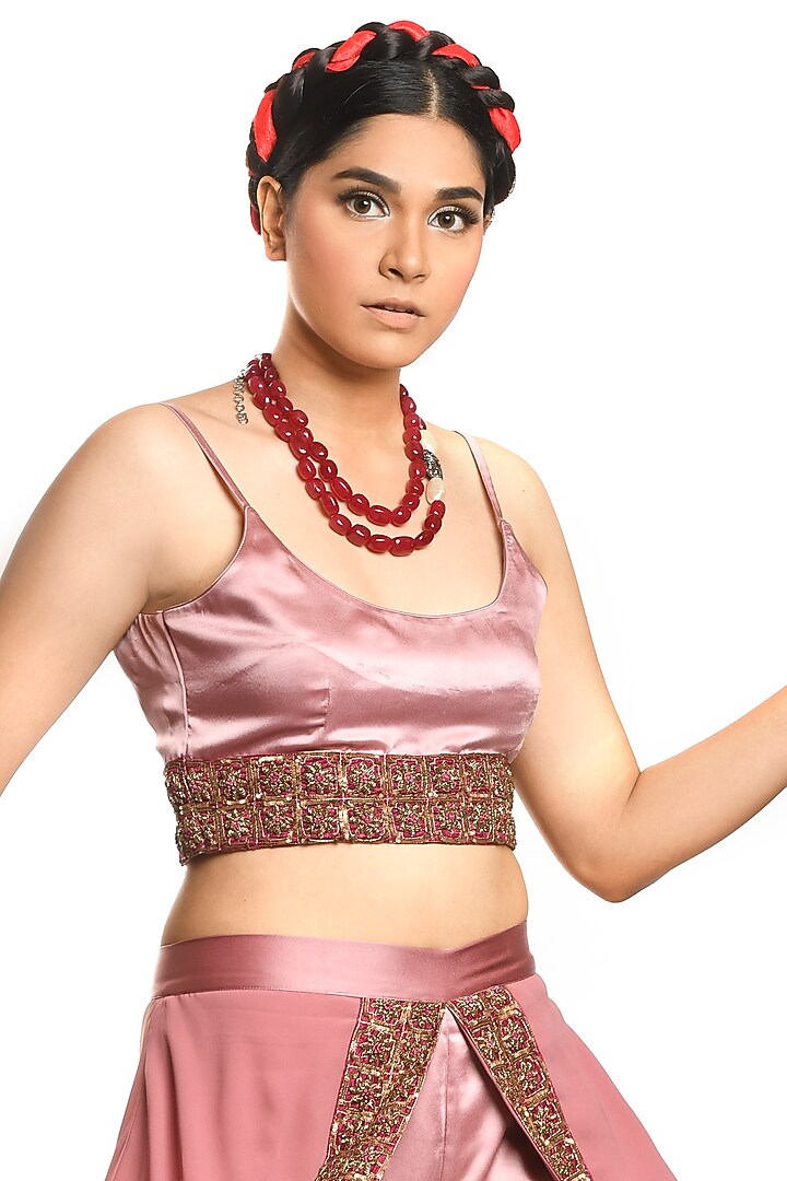 Onion Pink Embroidered Cape Pant Set by Debarun at Pernia's Pop Up Shop