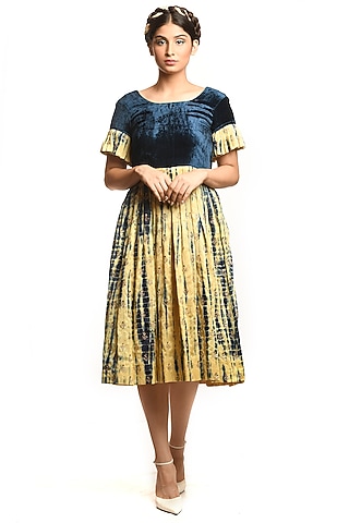 Royal Blue & Beige Shibori Tunic by Debarun
