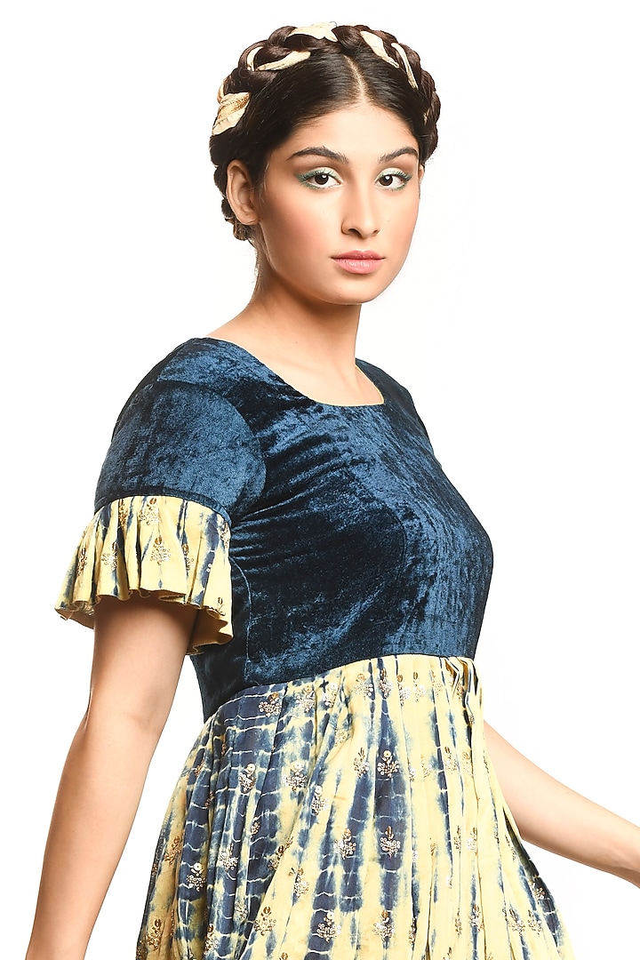 Royal Blue & Beige Shibori Tunic by Debarun at Pernia's Pop Up Shop