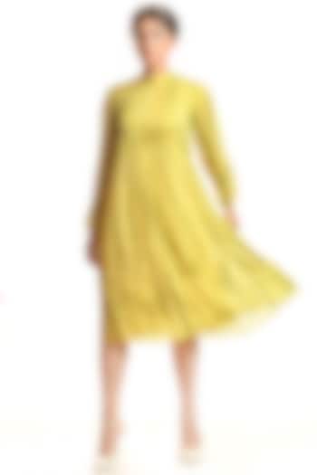 Lemon Yellow Shibori Dress by Debarun