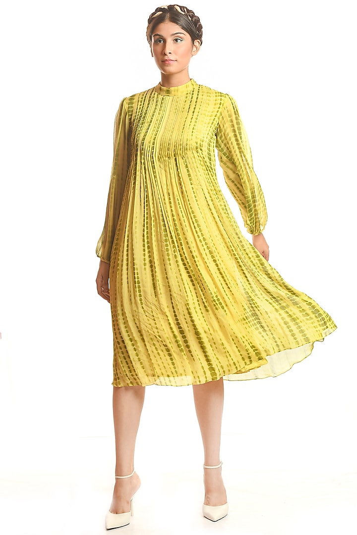 Lemon Yellow Shibori Dress by Debarun at Pernia's Pop Up Shop