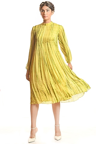 Lemon Yellow Shibori Dress by Debarun