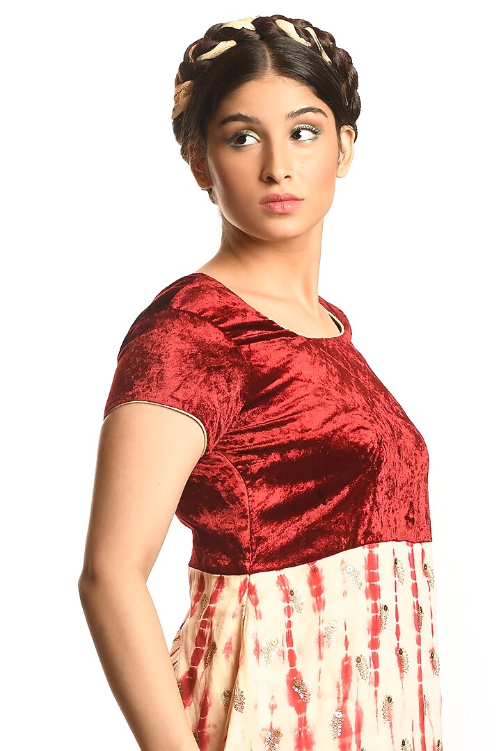 Maroon & Cream Shibori Tunic by Debarun at Pernia's Pop Up Shop