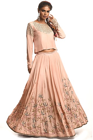 Powder Pink Embroidered Skirt Set by Debarun