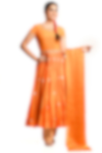 Orange Embroidered Anarkali Set by Debarun at Pernia's Pop Up Shop