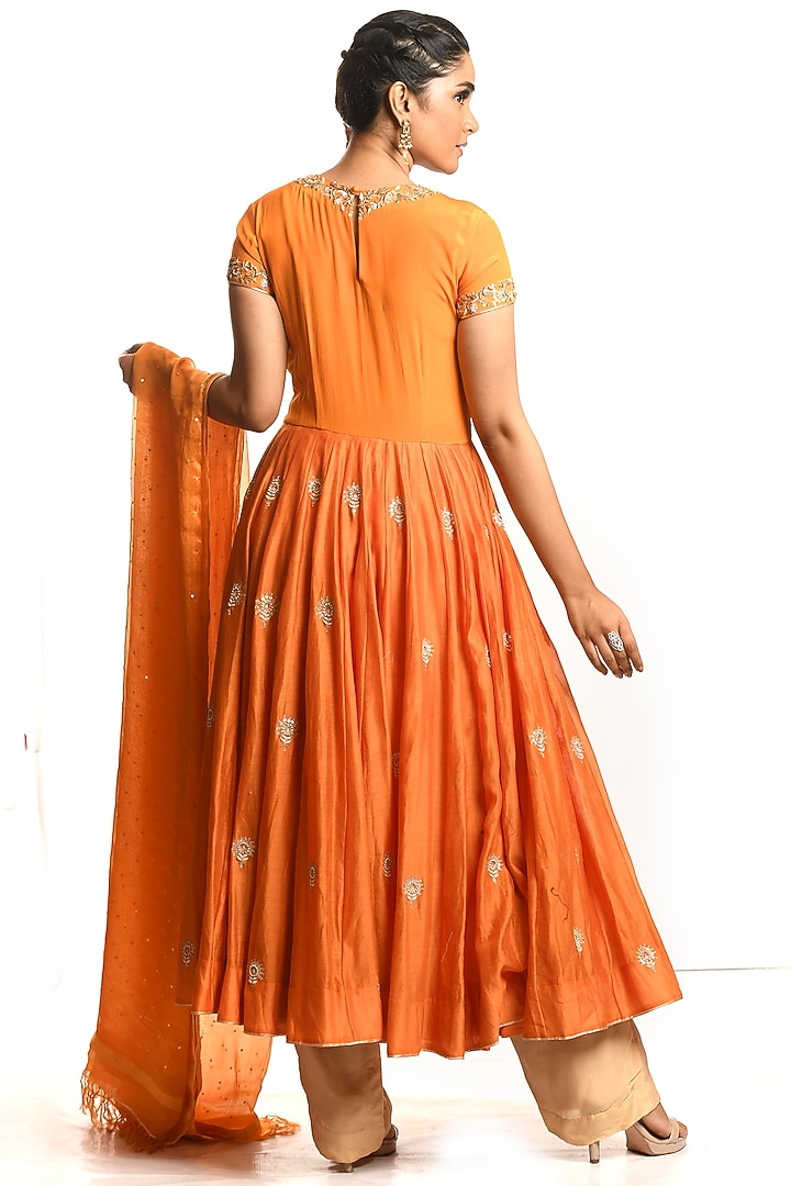 Orange Embroidered Wedding Anarkali Set by Debarun at Pernia's Pop Up Shop