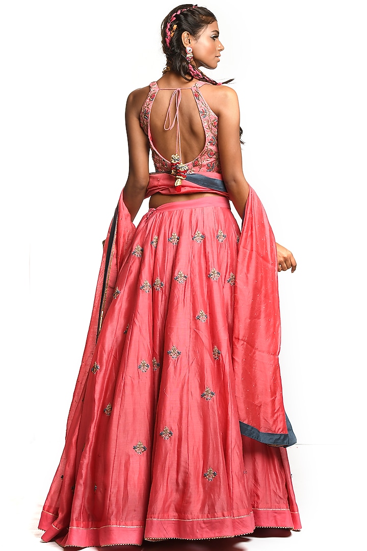 Pink Wedding Lehenga Set In Chanderi by Debarun at Pernia's Pop Up Shop