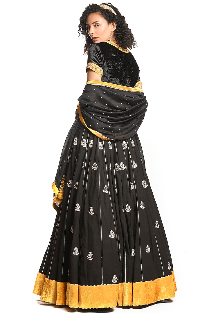 Black & Mustard Khadi Silk Wedding Lehenga Set by Debarun at Pernia's Pop Up Shop