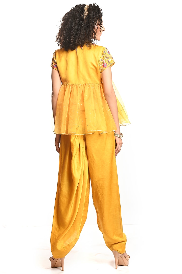 Yellow Silk Dhoti Pant Set by Debarun at Pernia's Pop Up Shop