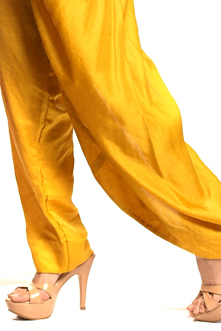 Yellow Silk Dhoti Pant Set by Debarun at Pernia's Pop Up Shop