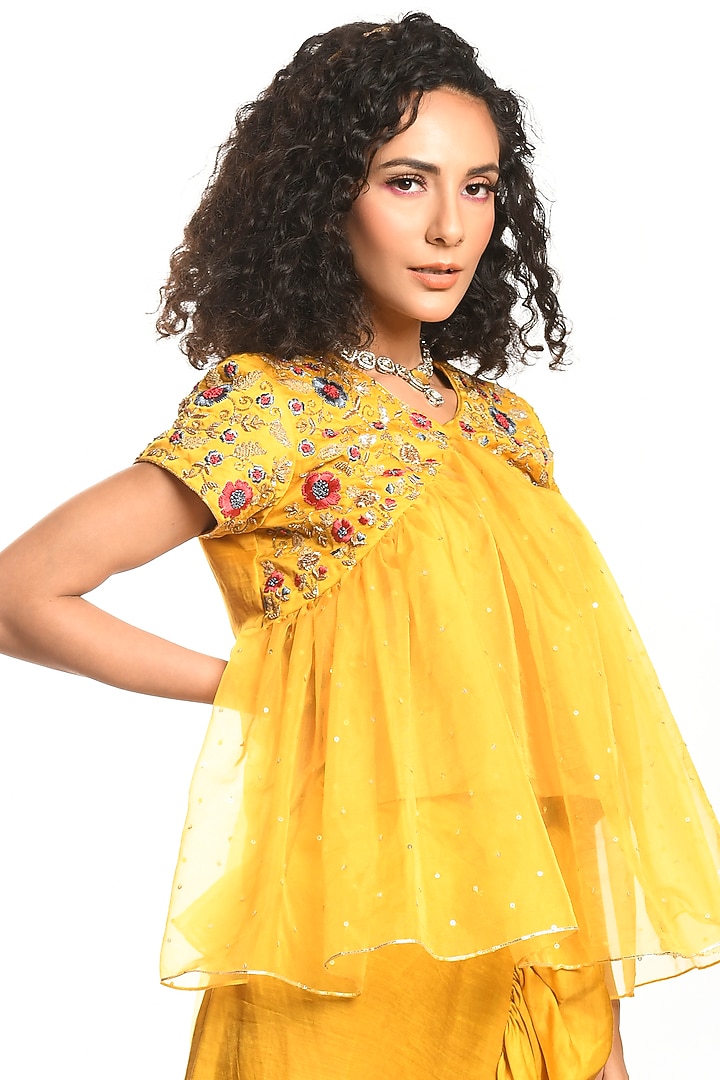 Yellow Silk Dhoti Pant Set by Debarun at Pernia's Pop Up Shop