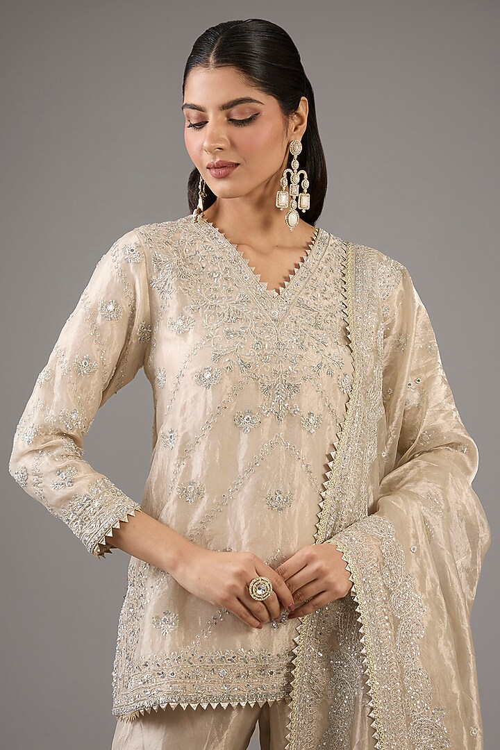 Silver Tissue Bridal Sharara Set by Devika Bhayana at Pernia's Pop Up Shop