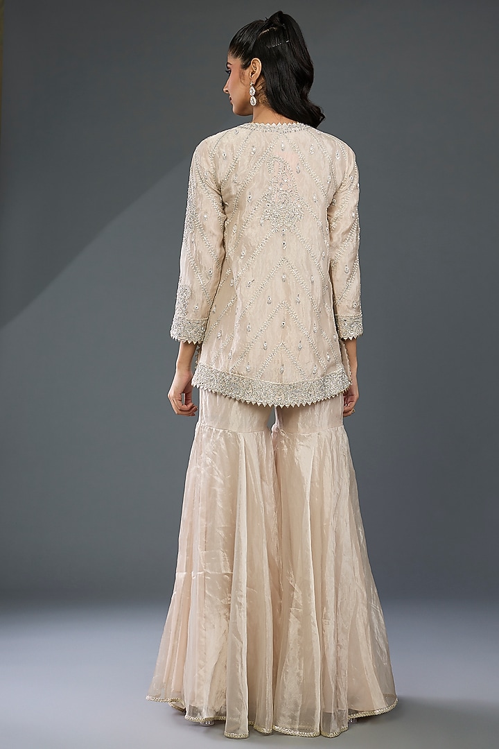 Silver Tissue Hand & Machine Embroidered Bridal Sharara Set by Devika Bhayana at Pernia's Pop Up Shop