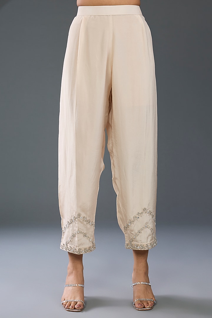 Silver Tissue Hand & Machine Embroidered Kurta Set by Devika Bhayana at Pernia's Pop Up Shop