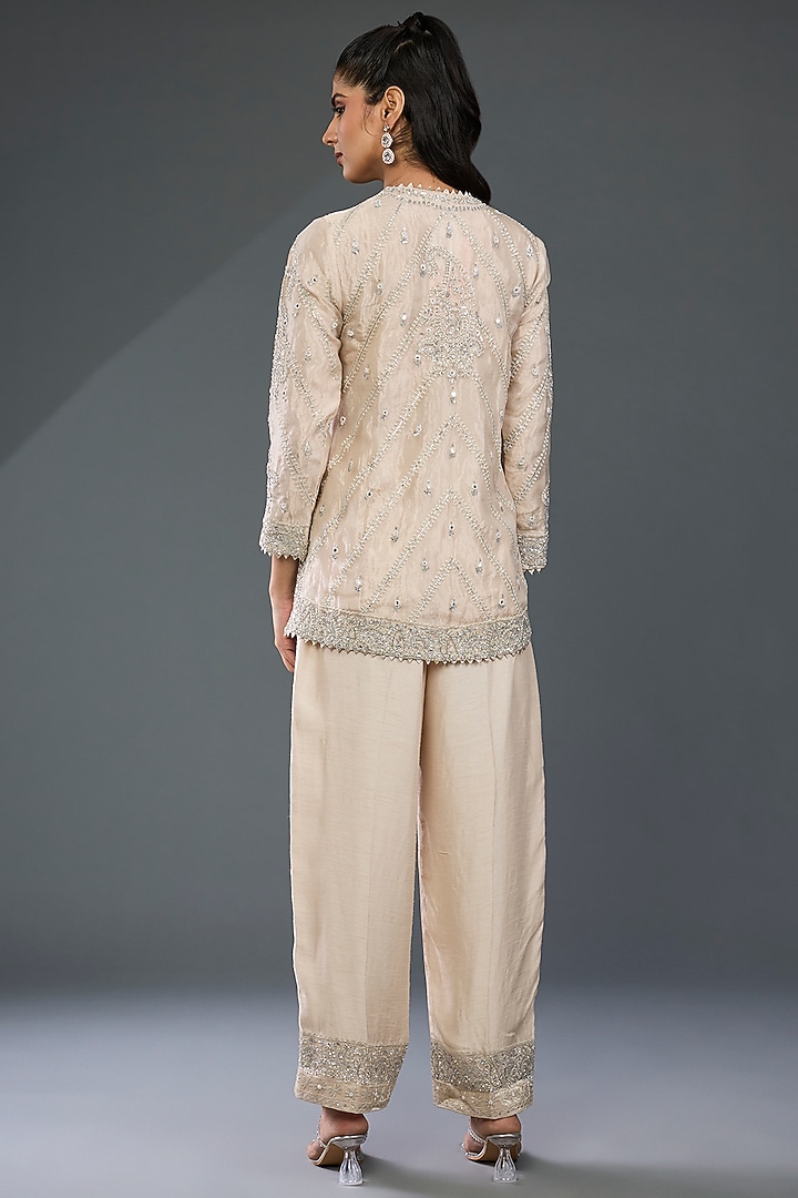 Silver Tissue Hand & Machine Embroidered Kurta Set by Devika Bhayana at Pernia's Pop Up Shop