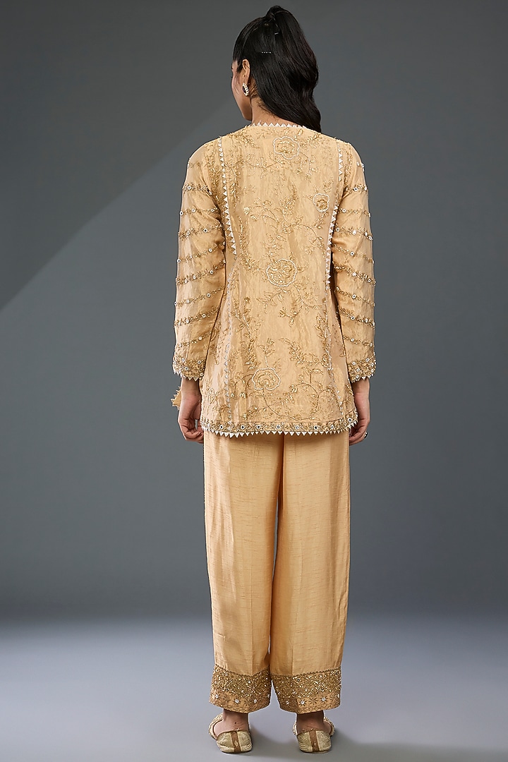 Gold Tissue Hand & Machine Embroidered Kurta Set by Devika Bhayana at Pernia's Pop Up Shop