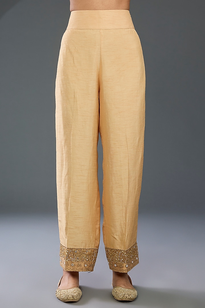 Gold Tissue Hand & Machine Embroidered Kurta Set by Devika Bhayana at Pernia's Pop Up Shop