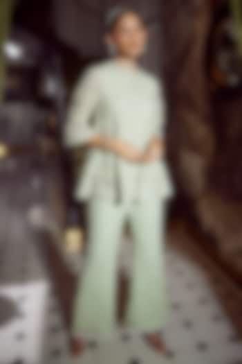 Mint Green Net Embellished Flared Pant Set by Devika Bhayana at Pernia's Pop Up Shop