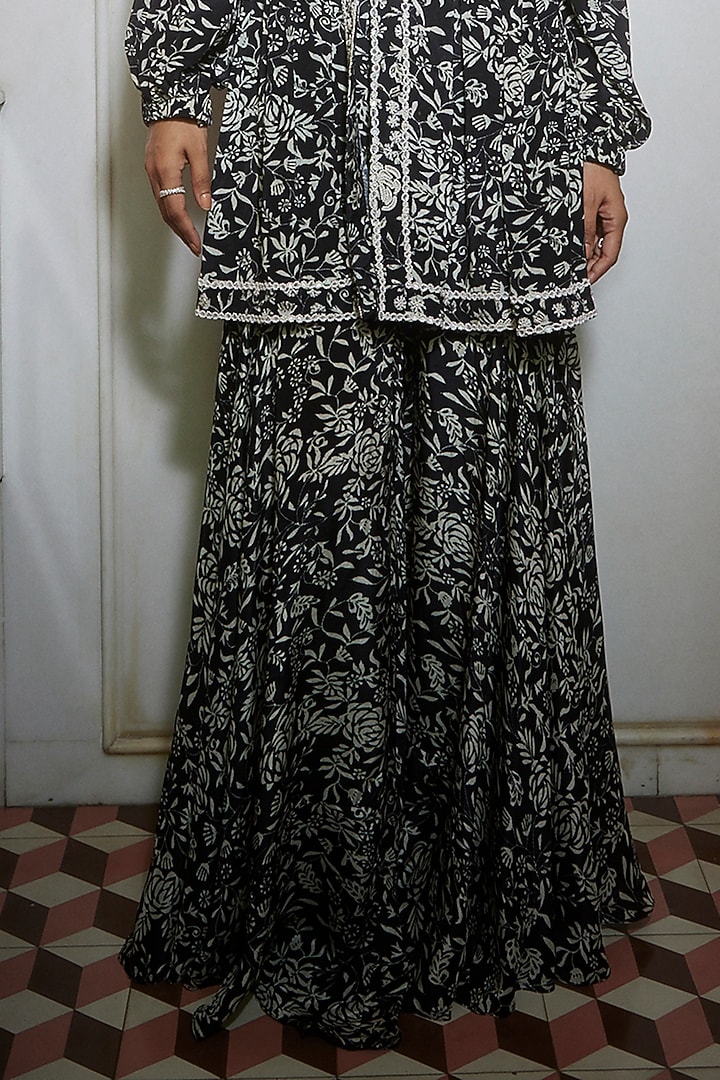 Black Crepe Printed Wedding Sharara Set by Devika Bhayana at Pernia's Pop Up Shop