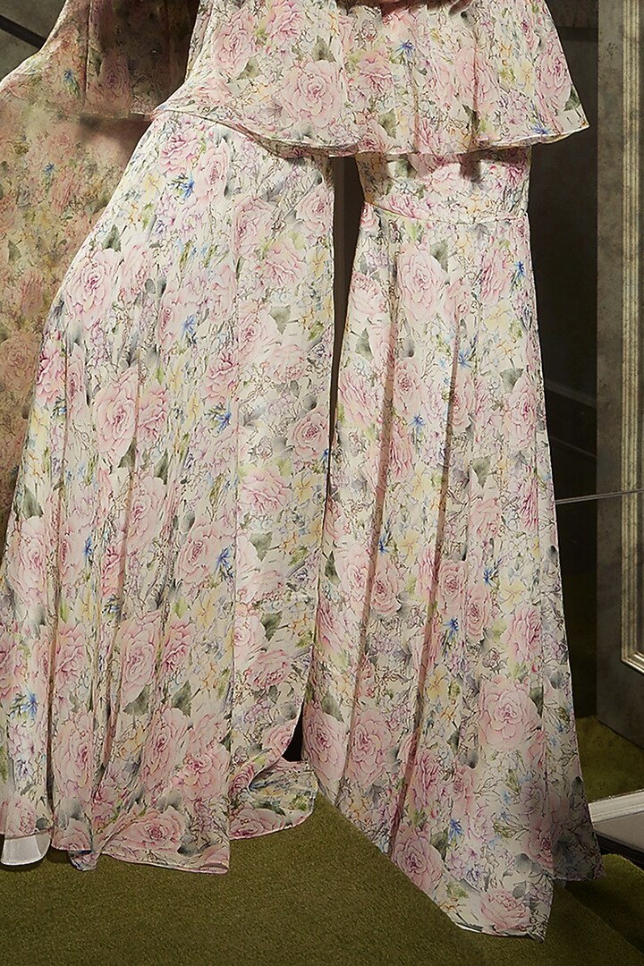 Ivory Chiffon Floral Printed Wedding Sharara Set by Devika Bhayana at Pernia's Pop Up Shop