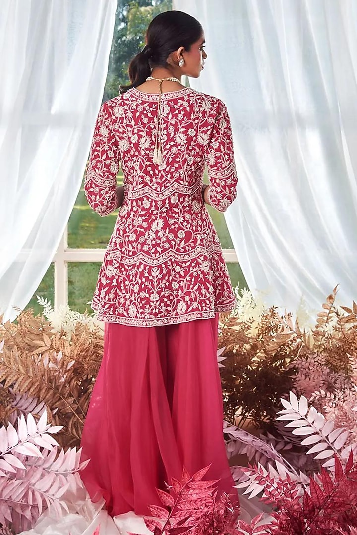 Rani Pink Organza Bridal Sharara Set by Devika Bhayana at Pernia's Pop Up Shop