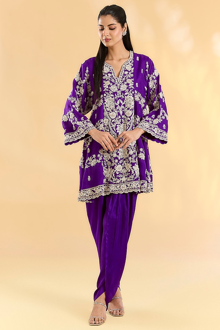 Purple Organza Hand & Machine Embroidered Kurta Set by Devika Bhayana at Pernia's Pop Up Shop