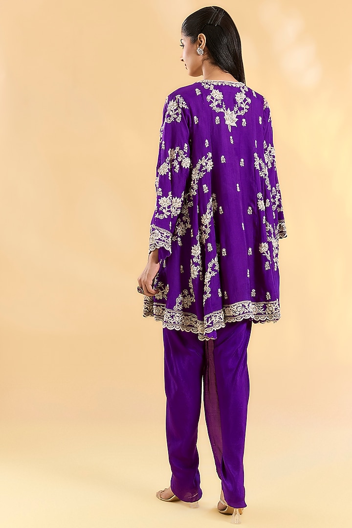 Purple Organza Hand & Machine Embroidered Kurta Set by Devika Bhayana at Pernia's Pop Up Shop