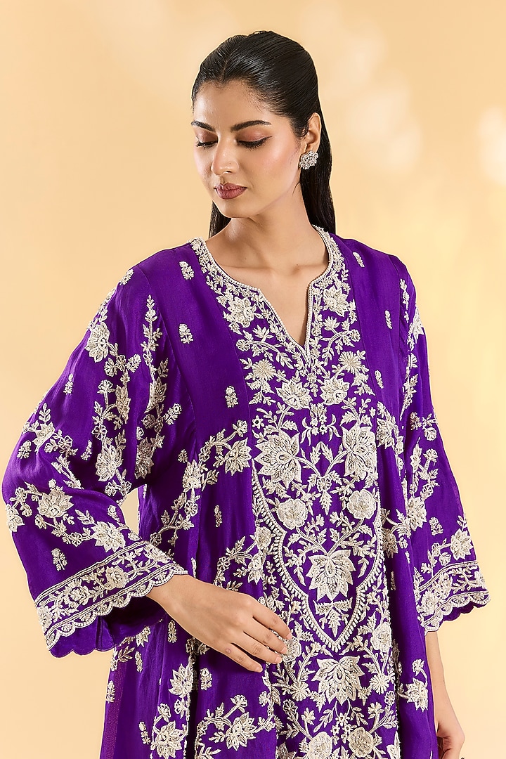 Purple Organza Hand & Machine Embroidered Kurta Set by Devika Bhayana at Pernia's Pop Up Shop