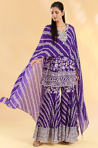 Purple Georgette Gharara Set by Devika Bhayana