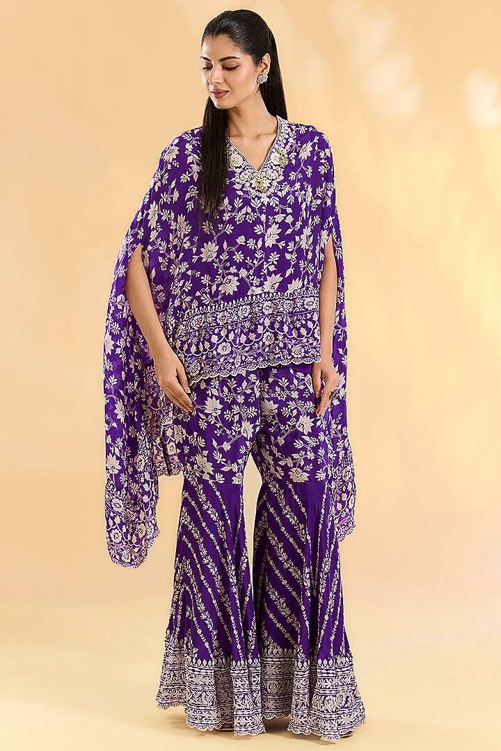 Purple Crepe Gharara Set by Devika Bhayana at Pernia's Pop Up Shop