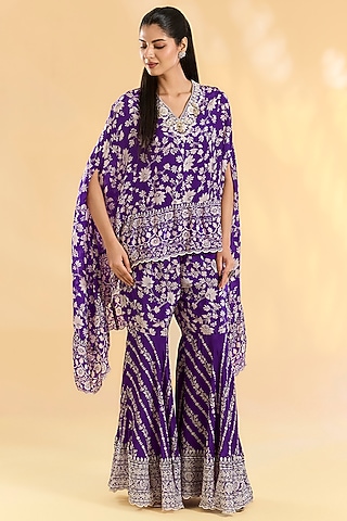 Purple Crepe Gharara Set by Devika Bhayana