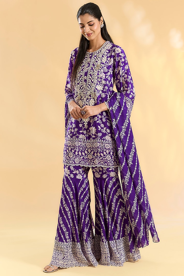 Purple Crepe Gharara Set by Devika Bhayana at Pernia's Pop Up Shop