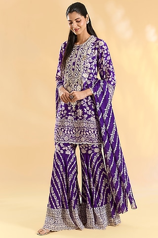 Purple Crepe Gharara Set by Devika Bhayana