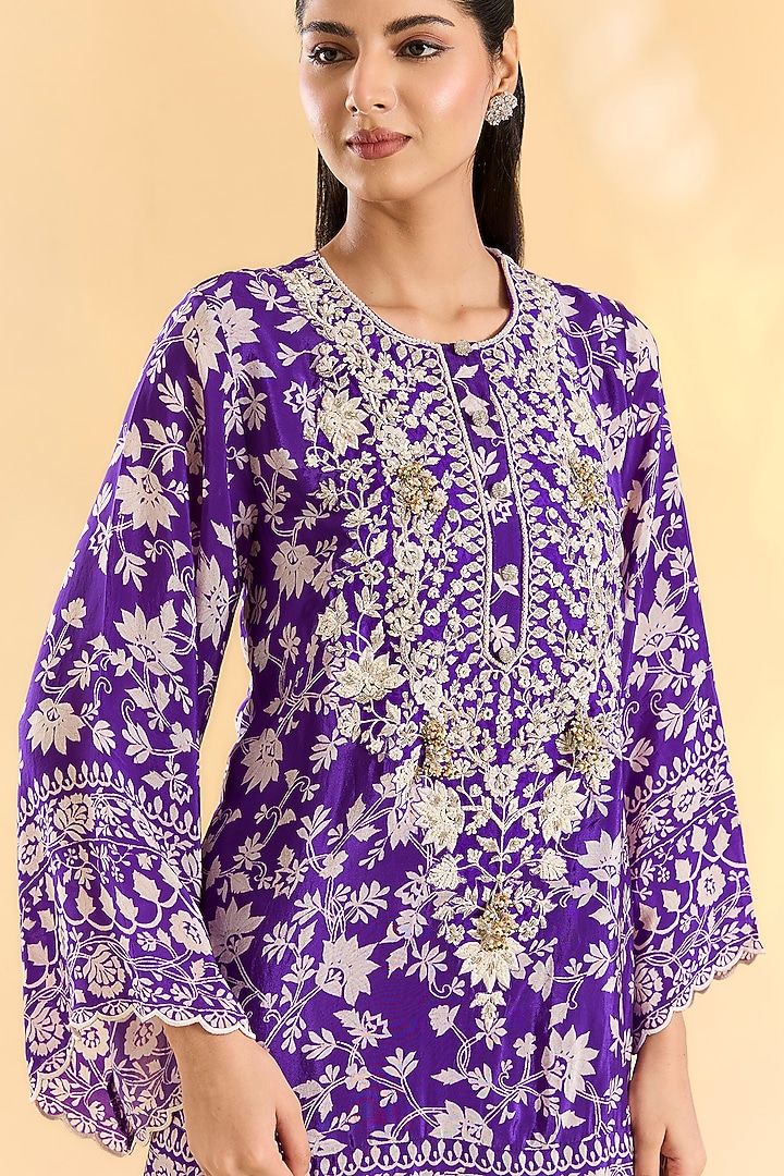 Purple Crepe Gharara Set by Devika Bhayana at Pernia's Pop Up Shop