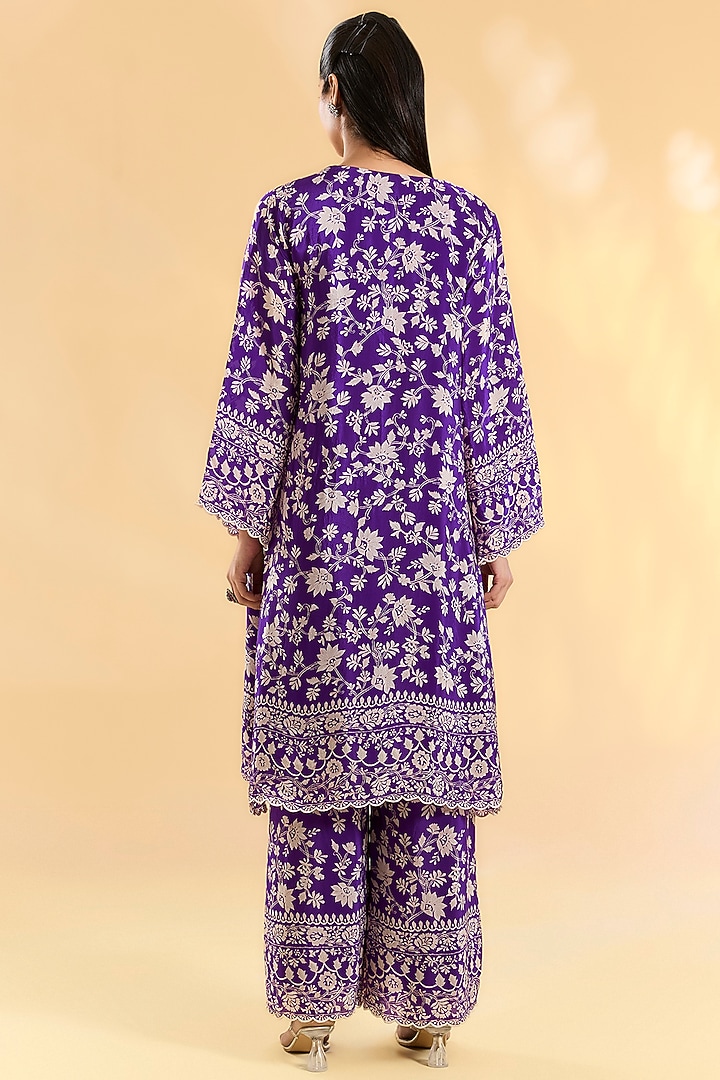 Purple Crepe Hand & Machine Embroidered Kaftan Set by Devika Bhayana at Pernia's Pop Up Shop