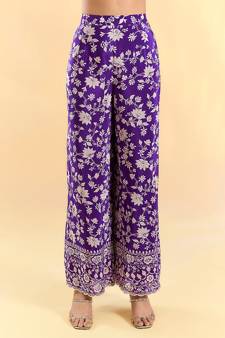 Purple Crepe Hand & Machine Embroidered Kaftan Set by Devika Bhayana at Pernia's Pop Up Shop