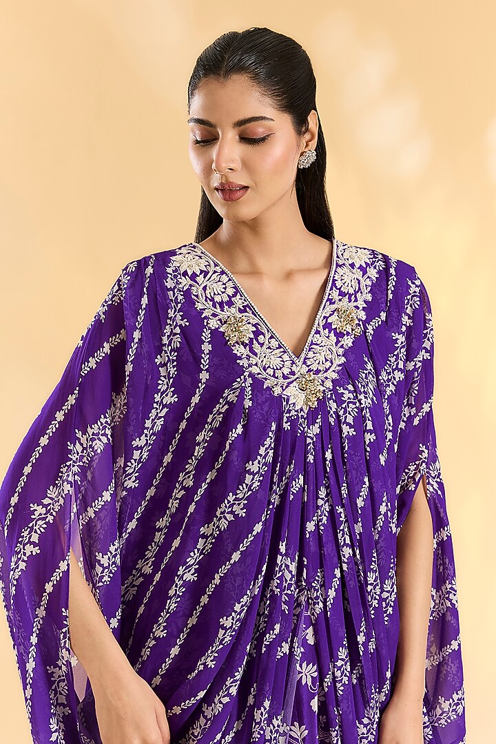 Purple Crepe Palazzo Pant Set by Devika Bhayana at Pernia's Pop Up Shop