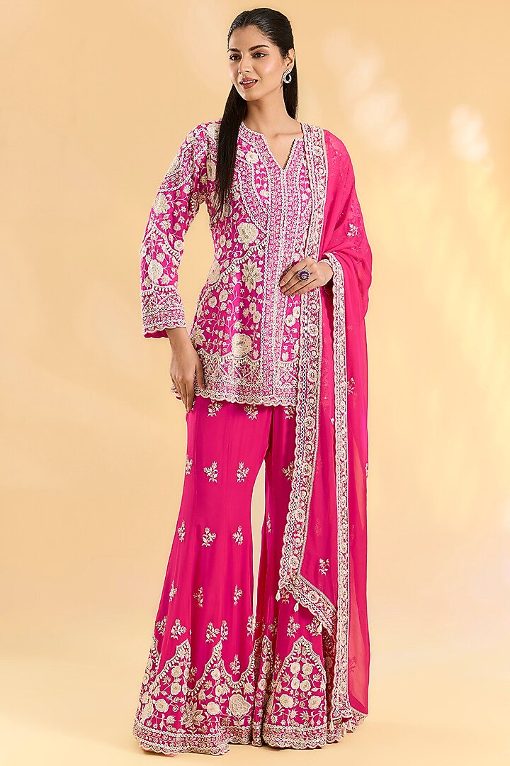 Rani Pink Georgette Bridal Sharara Set by Devika Bhayana at Pernia's Pop Up Shop
