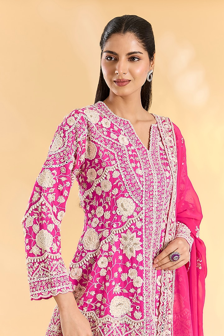 Rani Pink Georgette Bridal Sharara Set by Devika Bhayana at Pernia's Pop Up Shop